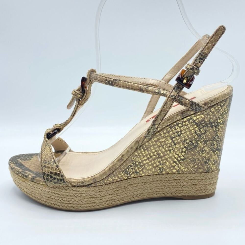 Prada Python T-Strap Platform Wedge Sandals Size … - image 2
